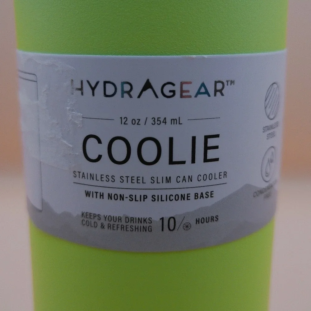 HydraGear 12 oz Stainless Steel Slim Can Cooler Coolie Neon Lime Orange NWT NEW